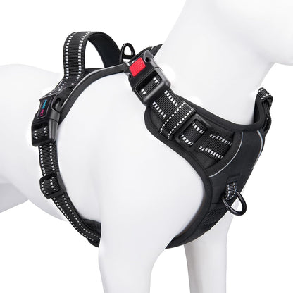 No Pull Dog Harness Medium Reflective Front Clip Vest with Handle | Adjustable 2 Metal Rings 3 Buckles,[Easy to Put on & Take Off](M, Orange)