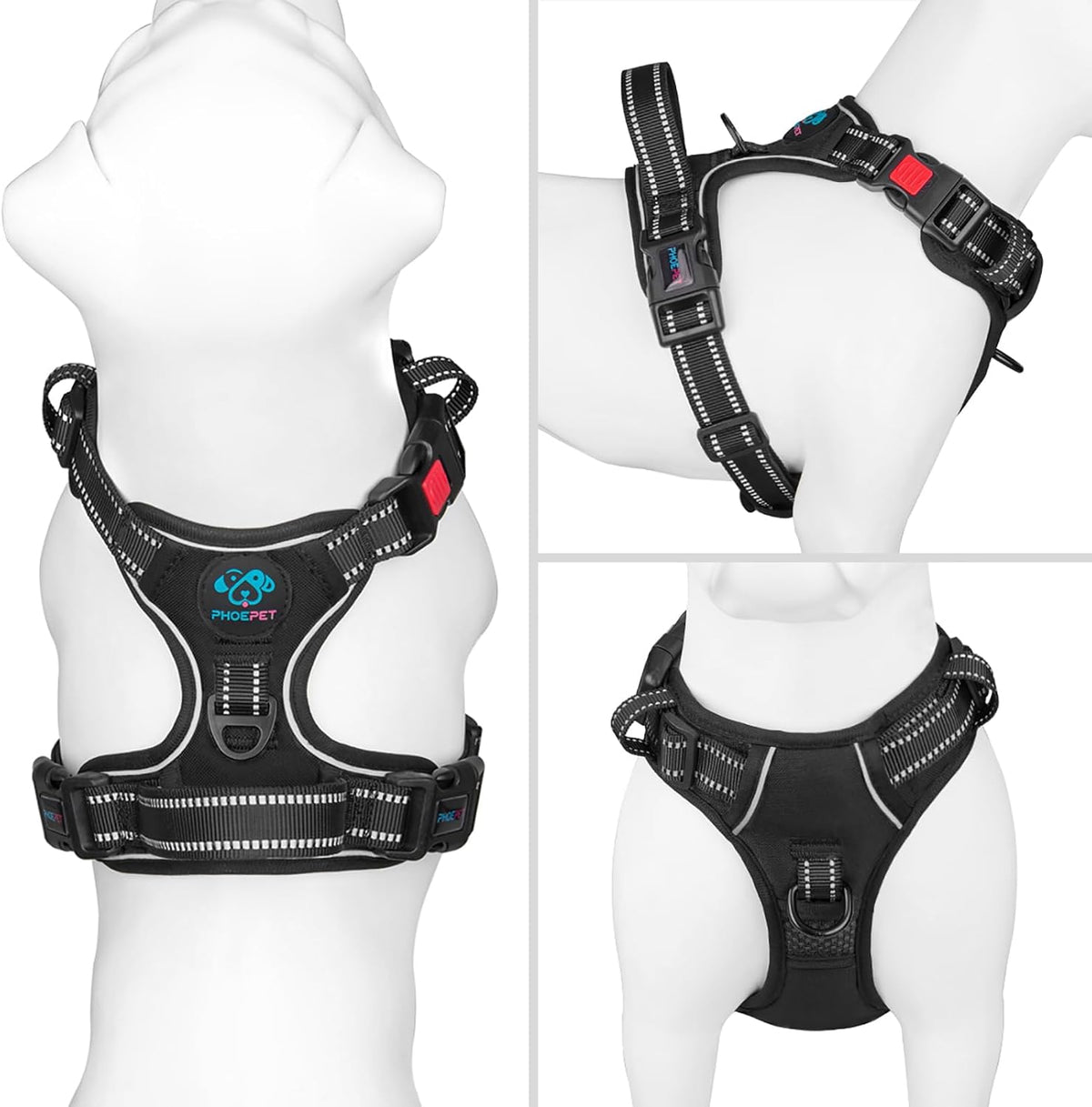 No Pull Dog Harness Medium Reflective Front Clip Vest with Handle | Adjustable 2 Metal Rings 3 Buckles,[Easy to Put on & Take Off](M, Orange)