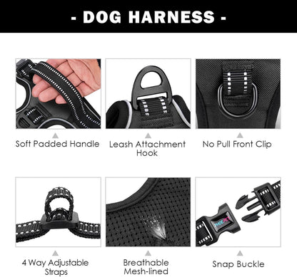 No Pull Dog Harness Medium Reflective Front Clip Vest with Handle | Adjustable 2 Metal Rings 3 Buckles,[Easy to Put on & Take Off](M, Orange)
