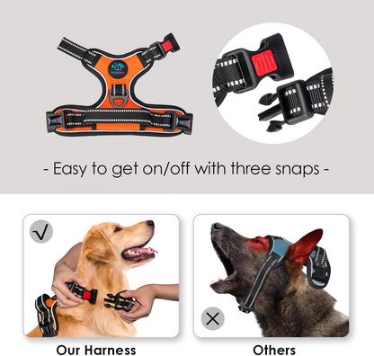 No Pull Dog Harness Medium Reflective Front Clip Vest with Handle | Adjustable 2 Metal Rings 3 Buckles,[Easy to Put on & Take Off](M, Orange)