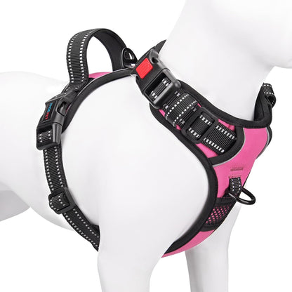 No Pull Dog Harness Medium Reflective Front Clip Vest with Handle | Adjustable 2 Metal Rings 3 Buckles,[Easy to Put on & Take Off](M, Orange)