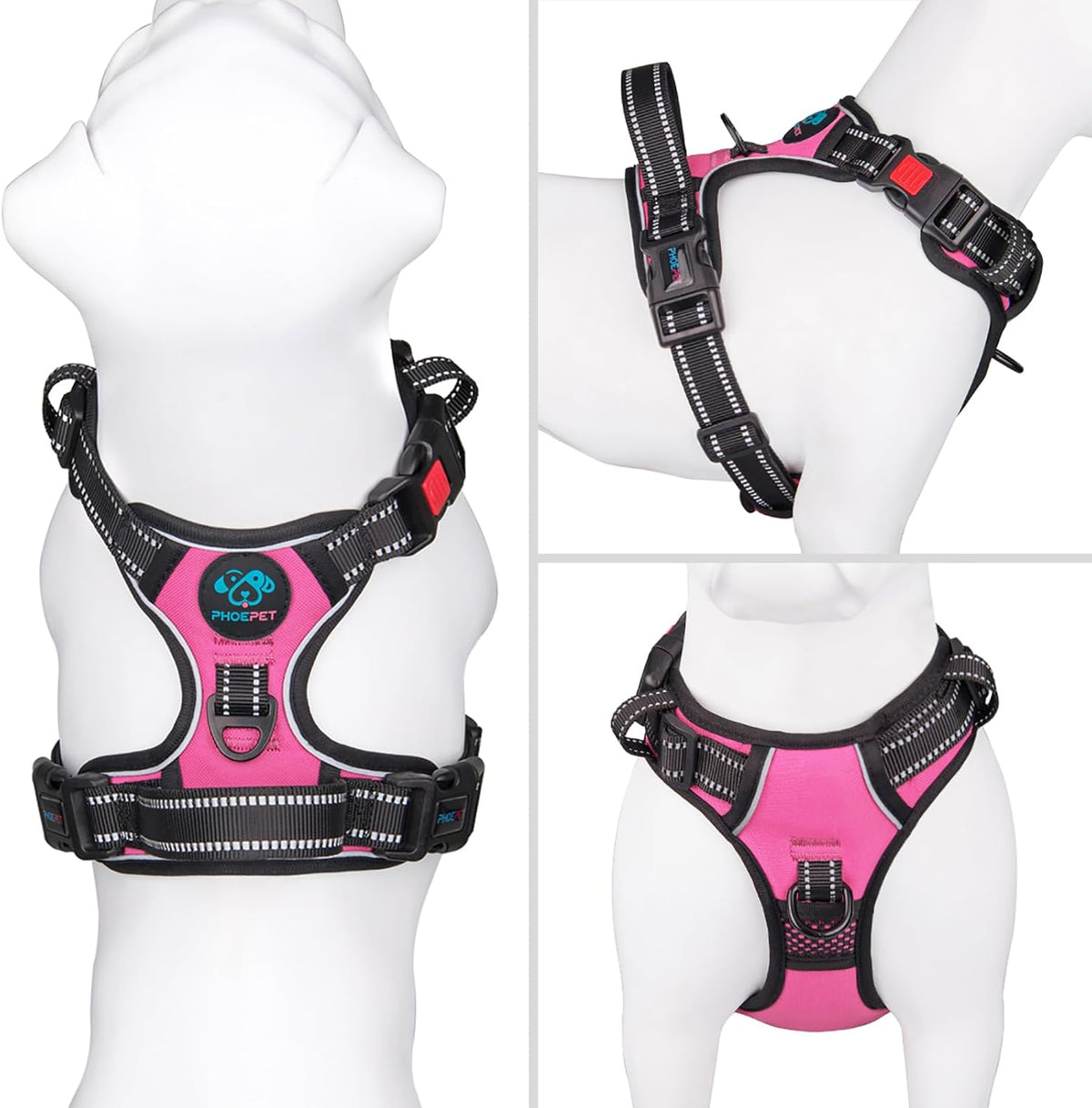 No Pull Dog Harness Medium Reflective Front Clip Vest with Handle | Adjustable 2 Metal Rings 3 Buckles,[Easy to Put on & Take Off](M, Orange)