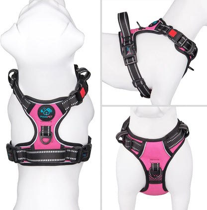 No Pull Dog Harness Medium Reflective Front Clip Vest with Handle | Adjustable 2 Metal Rings 3 Buckles,[Easy to Put on & Take Off](M, Orange)