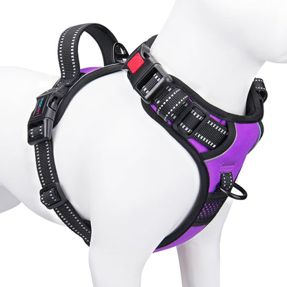 No Pull Dog Harness Medium Reflective Front Clip Vest with Handle | Adjustable 2 Metal Rings 3 Buckles,[Easy to Put on & Take Off](M, Orange)