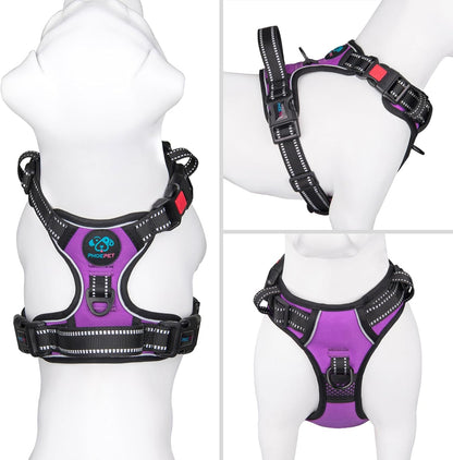 No Pull Dog Harness Medium Reflective Front Clip Vest with Handle | Adjustable 2 Metal Rings 3 Buckles,[Easy to Put on & Take Off](M, Orange)