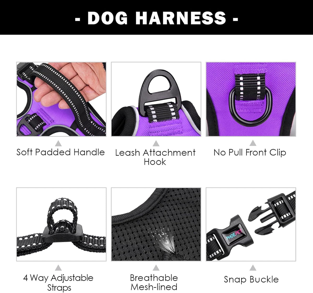 No Pull Dog Harness Medium Reflective Front Clip Vest with Handle | Adjustable 2 Metal Rings 3 Buckles,[Easy to Put on & Take Off](M, Orange)
