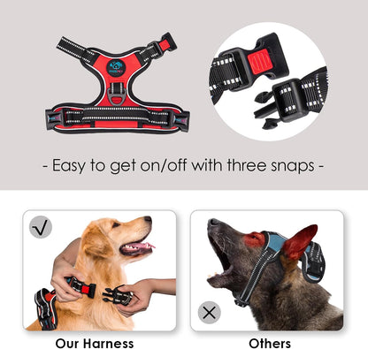 No Pull Dog Harness Medium Reflective Front Clip Vest with Handle | Adjustable 2 Metal Rings 3 Buckles,[Easy to Put on & Take Off](M, Orange)