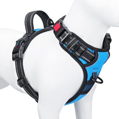 No Pull Dog Harness Medium Reflective Front Clip Vest with Handle | Adjustable 2 Metal Rings 3 Buckles,[Easy to Put on & Take Off](M, Orange)