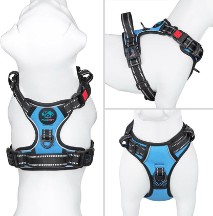 No Pull Dog Harness Medium Reflective Front Clip Vest with Handle | Adjustable 2 Metal Rings 3 Buckles,[Easy to Put on & Take Off](M, Orange)