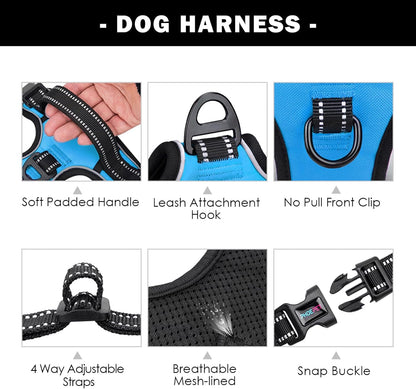No Pull Dog Harness Medium Reflective Front Clip Vest with Handle | Adjustable 2 Metal Rings 3 Buckles,[Easy to Put on & Take Off](M, Orange)