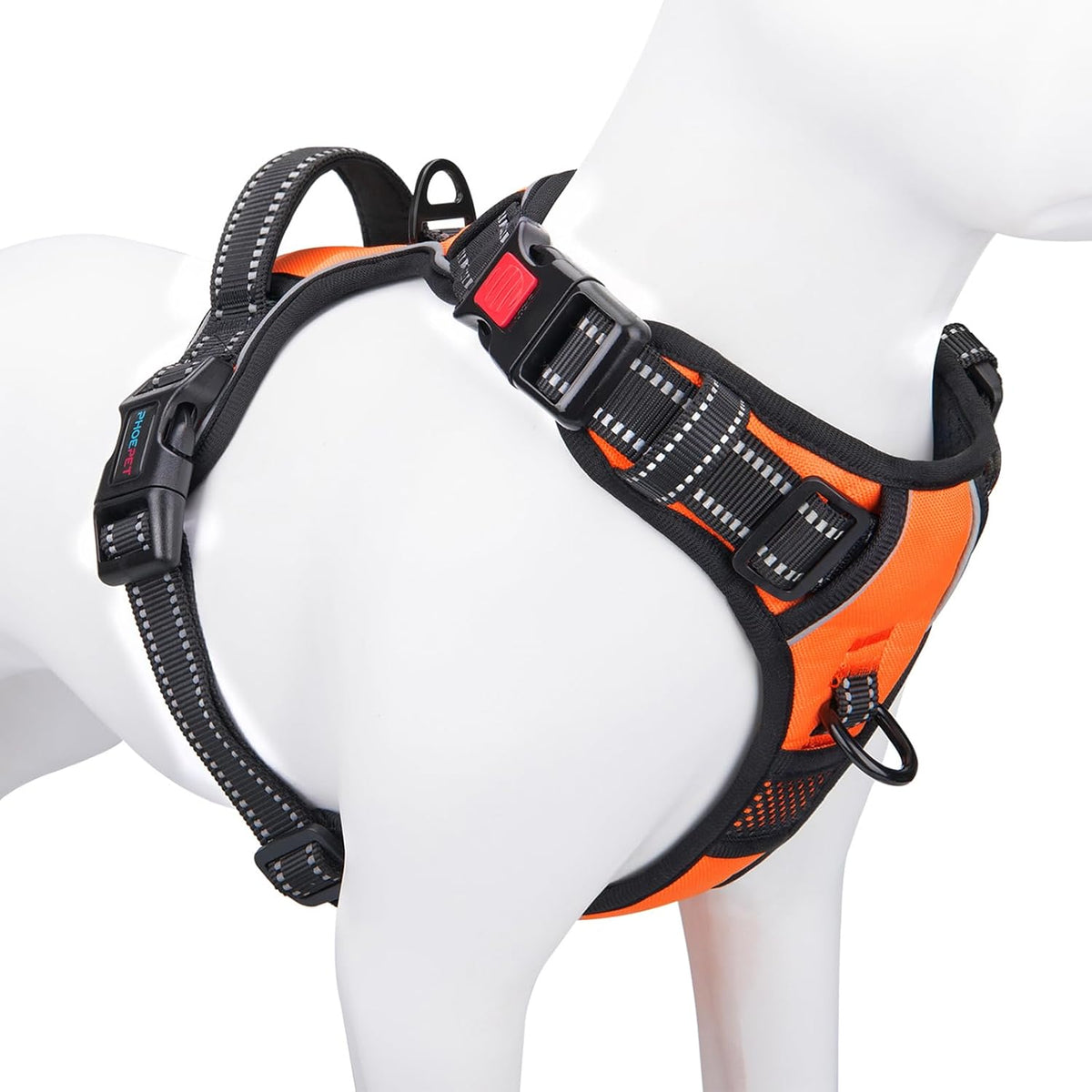 No Pull Dog Harness Medium Reflective Front Clip Vest with Handle | Adjustable 2 Metal Rings 3 Buckles,[Easy to Put on & Take Off](M, Orange)