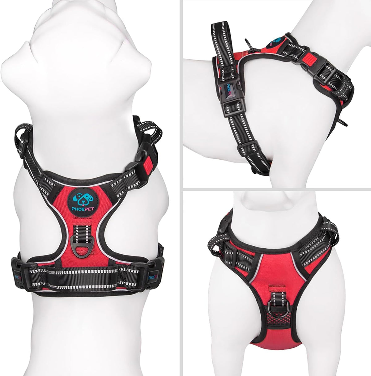 No Pull Dog Harness Medium Reflective Front Clip Vest with Handle | Adjustable 2 Metal Rings 3 Buckles,[Easy to Put on & Take Off](M, Orange)