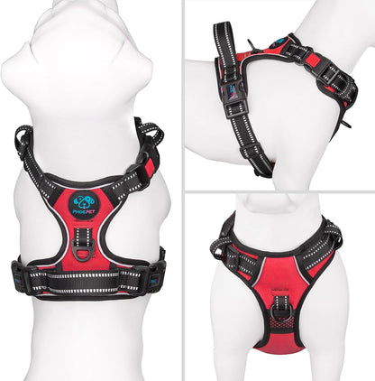 No Pull Dog Harness Medium Reflective Front Clip Vest with Handle | Adjustable 2 Metal Rings 3 Buckles,[Easy to Put on & Take Off](M, Orange)