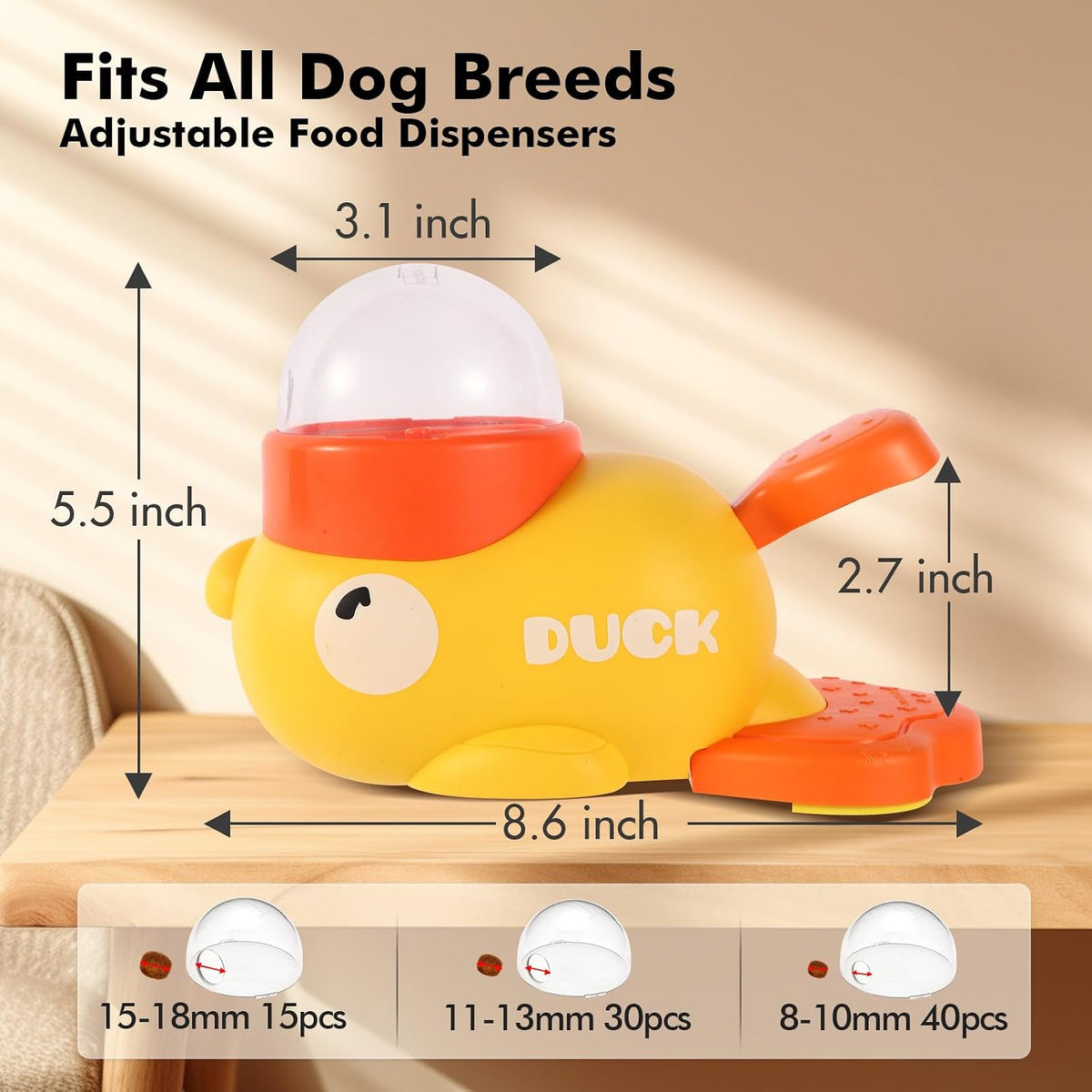 Duck Dog Slow Feeder Puzzle Toy, 3 Adjustable Openings, Treat Dispenser