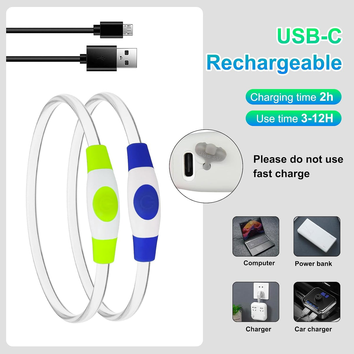 2 Packs Light Up Dog Collar, USB Rechargeable Dog Lights for Night