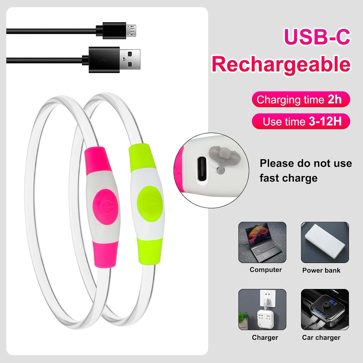2 Packs Light Up Dog Collar, USB Rechargeable Dog Lights for Night