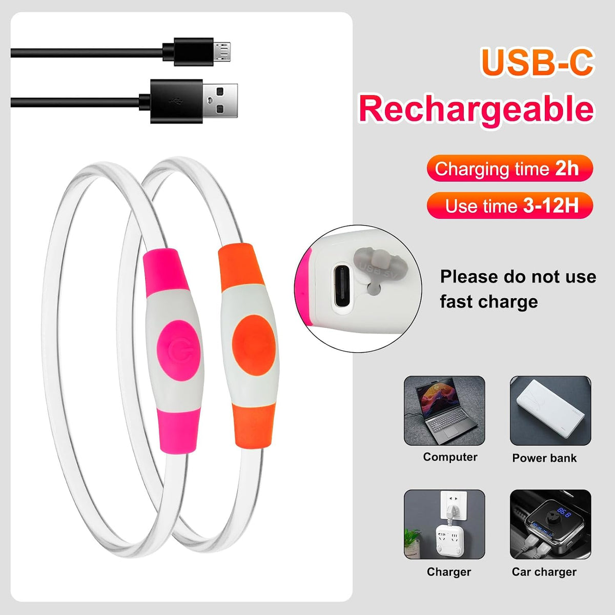 2 Packs Light Up Dog Collar, USB Rechargeable Dog Lights for Night