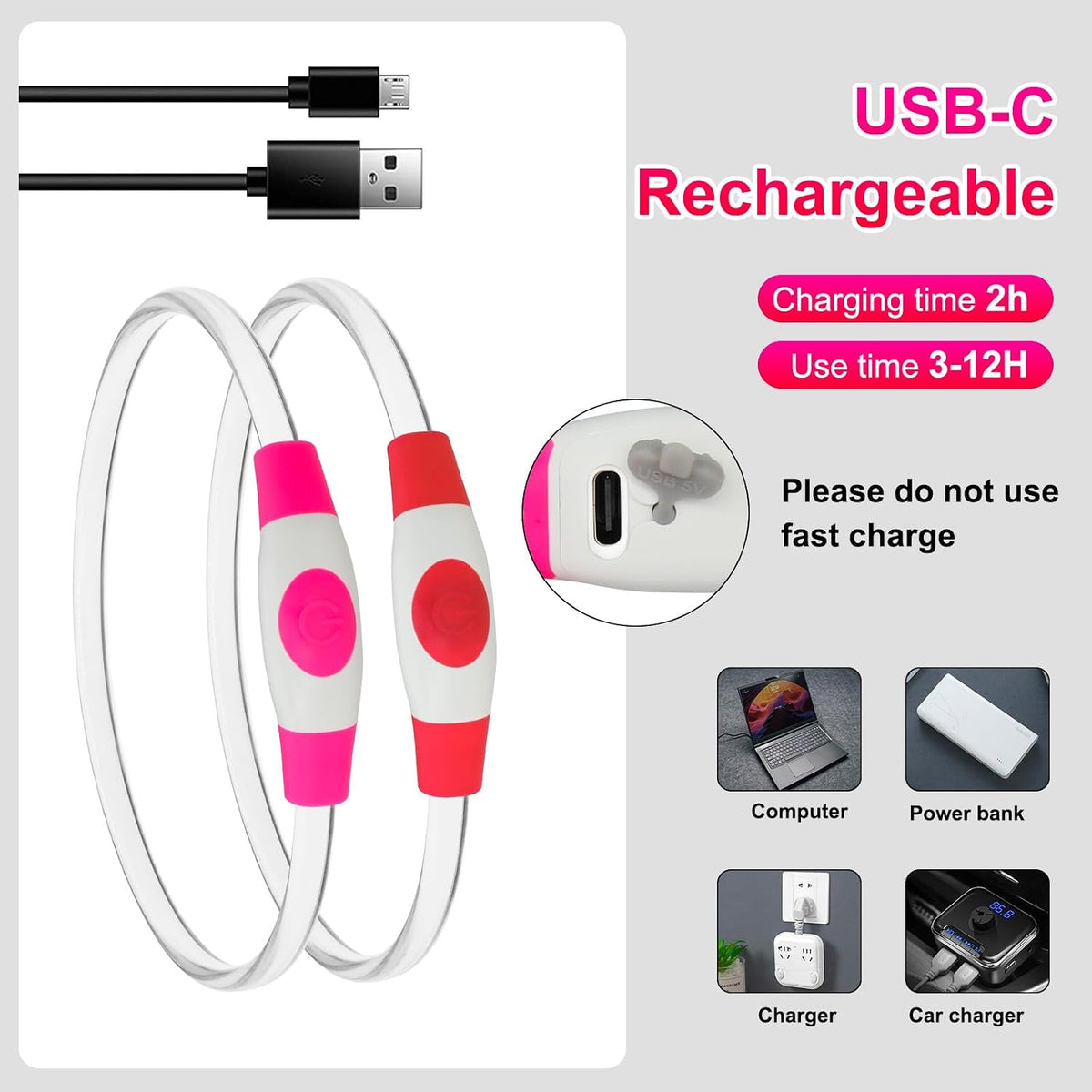 2 Packs Light Up Dog Collar, USB Rechargeable Dog Lights for Night