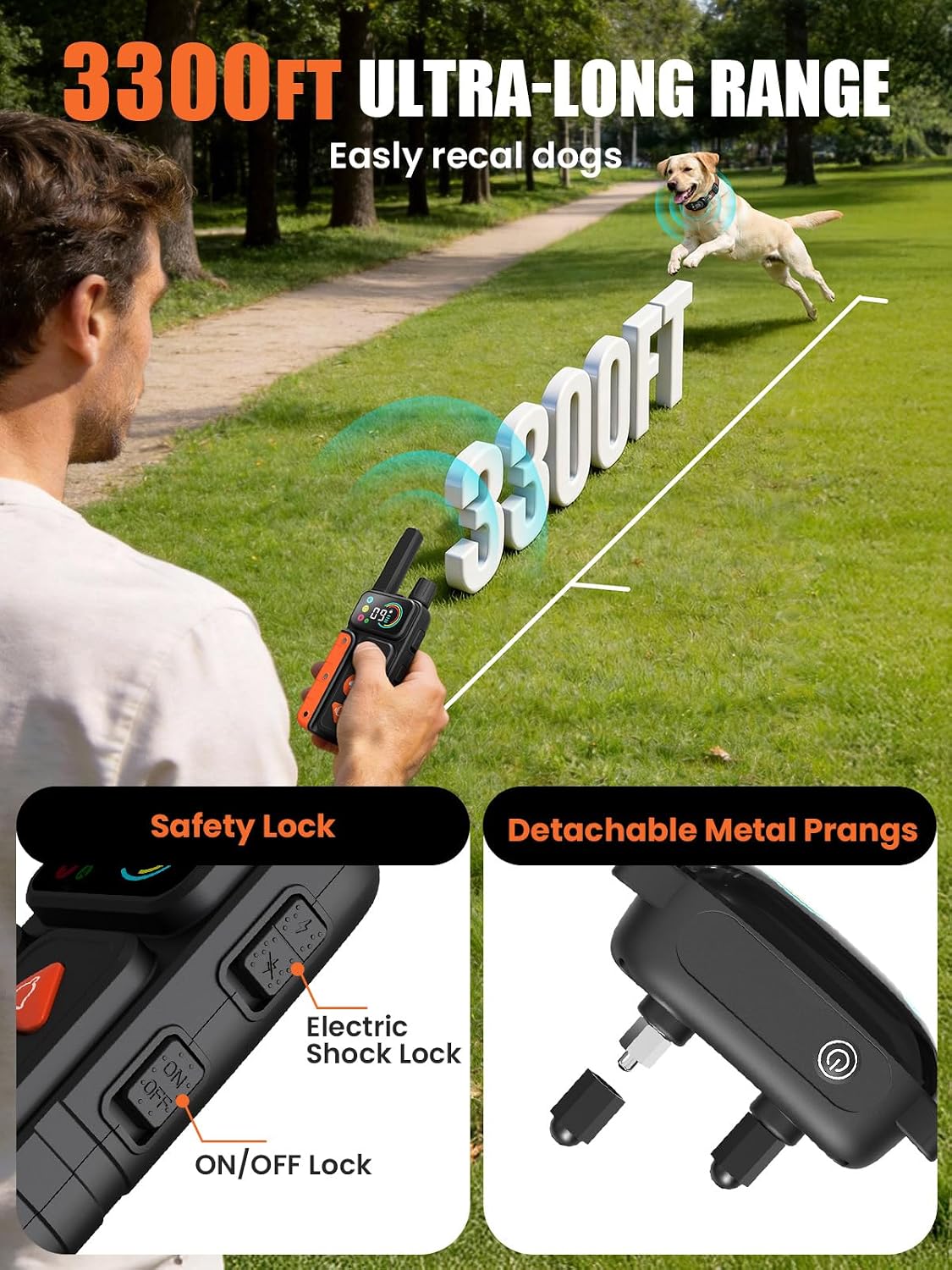 2-in-1 Dog Bark Collar & Shock Collar, IPX7 Waterproof E Collars with AI Anti-Bark/Beep/Vibration/Shock/no Shock for Small Medium Large Dog(5-120Lbs), Dog Training Collar with 3300FT Remote