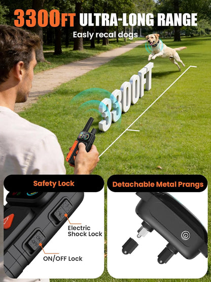 2-in-1 Dog Bark Collar & Shock Collar, IPX7 Waterproof E Collars with AI Anti-Bark/Beep/Vibration/Shock/no Shock for Small Medium Large Dog(5-120Lbs), Dog Training Collar with 3300FT Remote