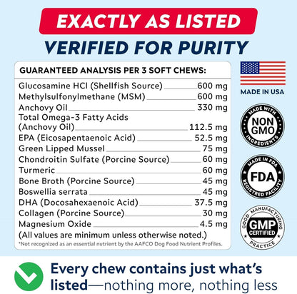 Advanced Glucosamine for Dogs, Chondroitin MSM Joint Supplement