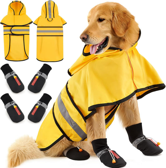 Waterproof Dog Raincoat Shoes 50-70lbs, Poncho Single Side