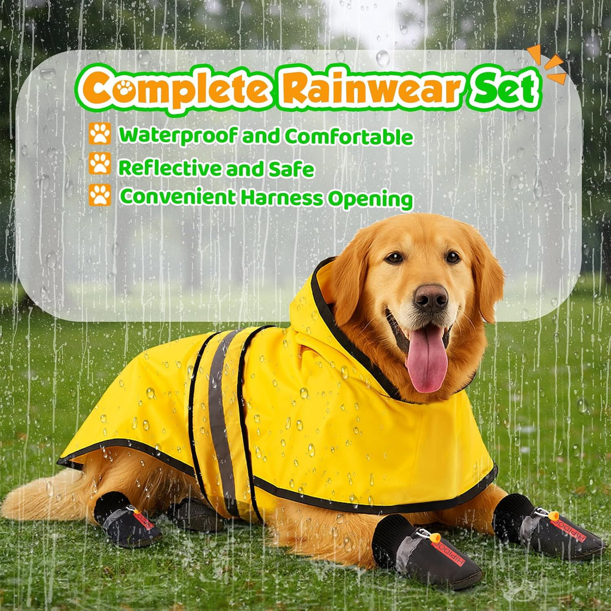 Waterproof Dog Raincoat Shoes 50-70lbs, Poncho Single Side