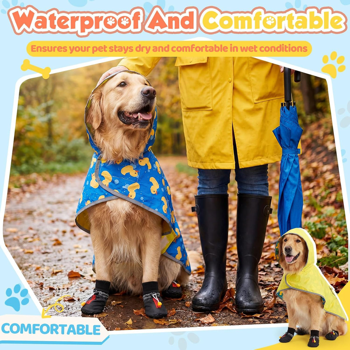 Waterproof Dog Raincoat Shoes 50-70lbs, Poncho Single Side