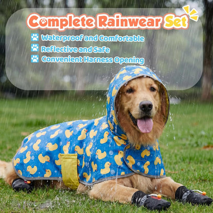 Waterproof Dog Raincoat Shoes 50-70lbs, Poncho Single Side