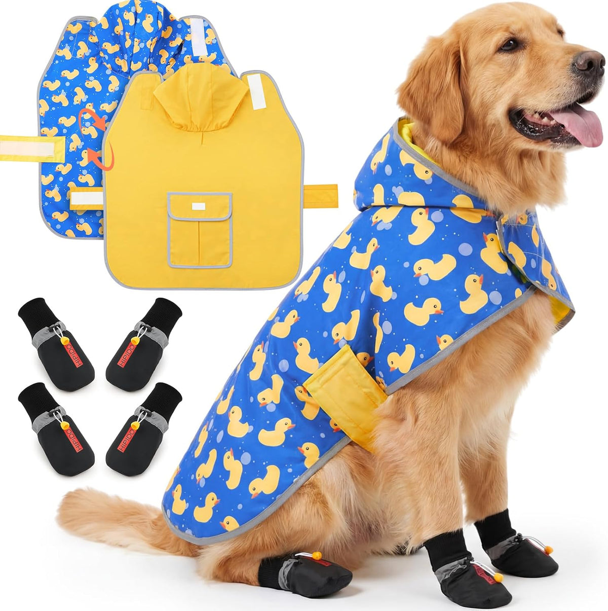 Waterproof Dog Raincoat Shoes 50-70lbs, Poncho Single Side