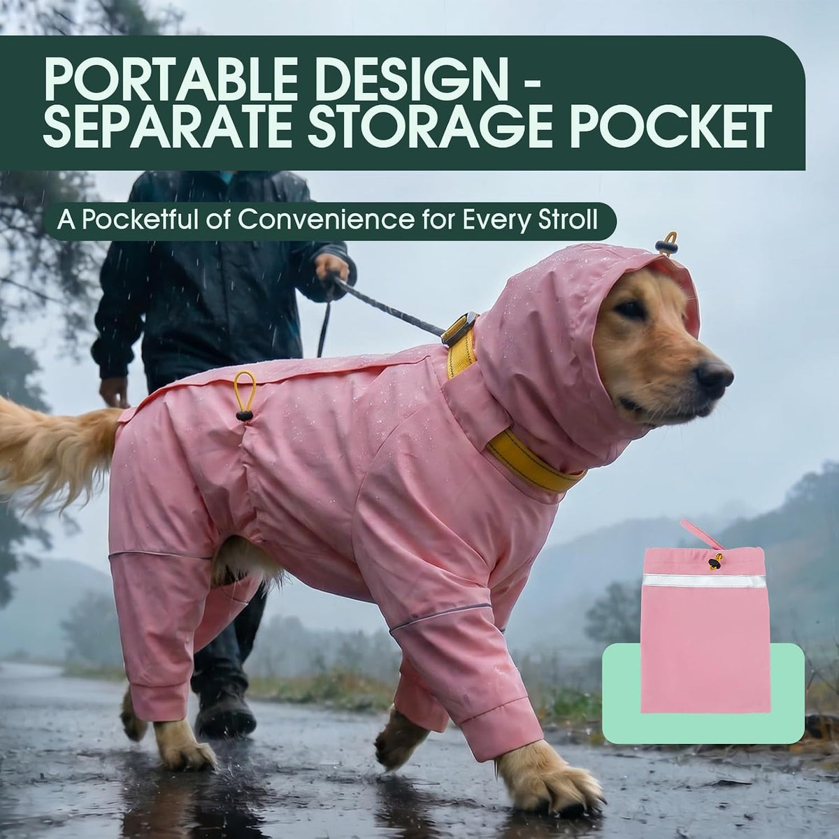 Kouser Waterproof Full-Body Coverage Dog Raincoat, Pink M