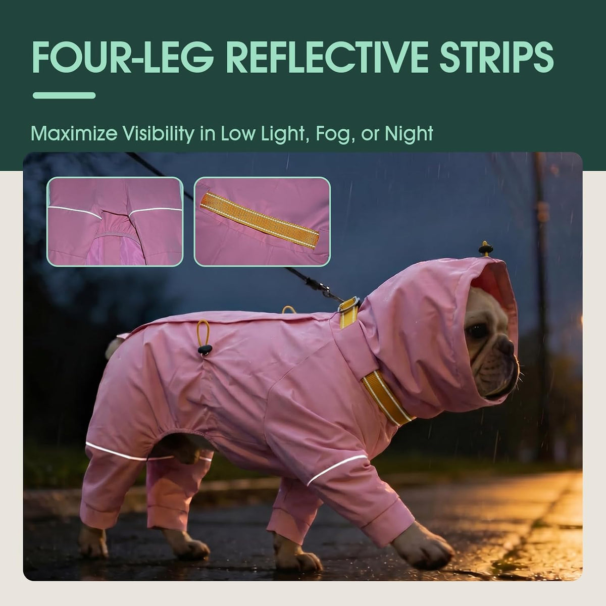 Kouser Waterproof Full-Body Coverage Dog Raincoat, Pink M