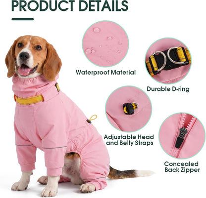 Kouser Waterproof Full-Body Coverage Dog Raincoat, Pink M