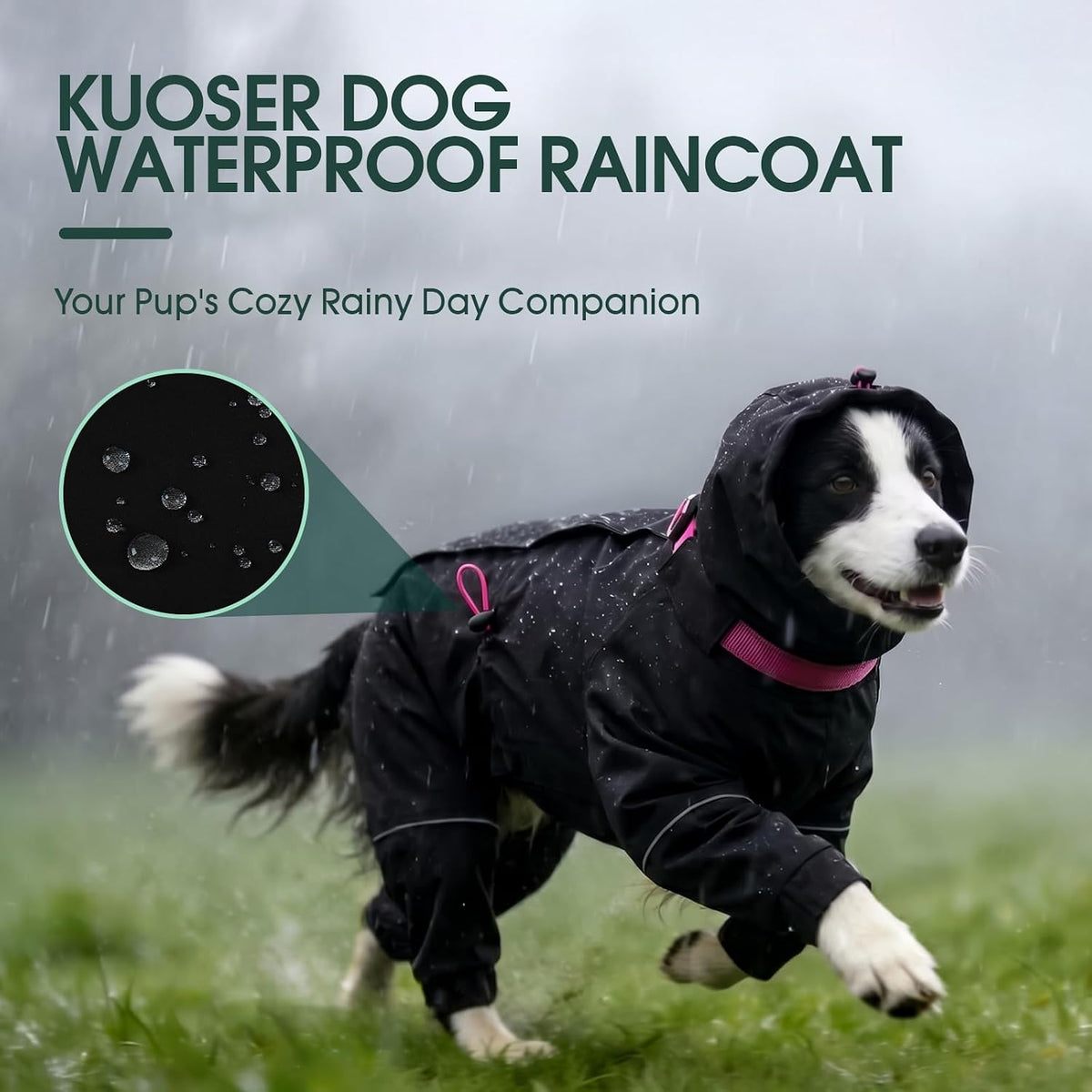 Kouser Waterproof Full-Body Coverage Dog Raincoat, Pink M