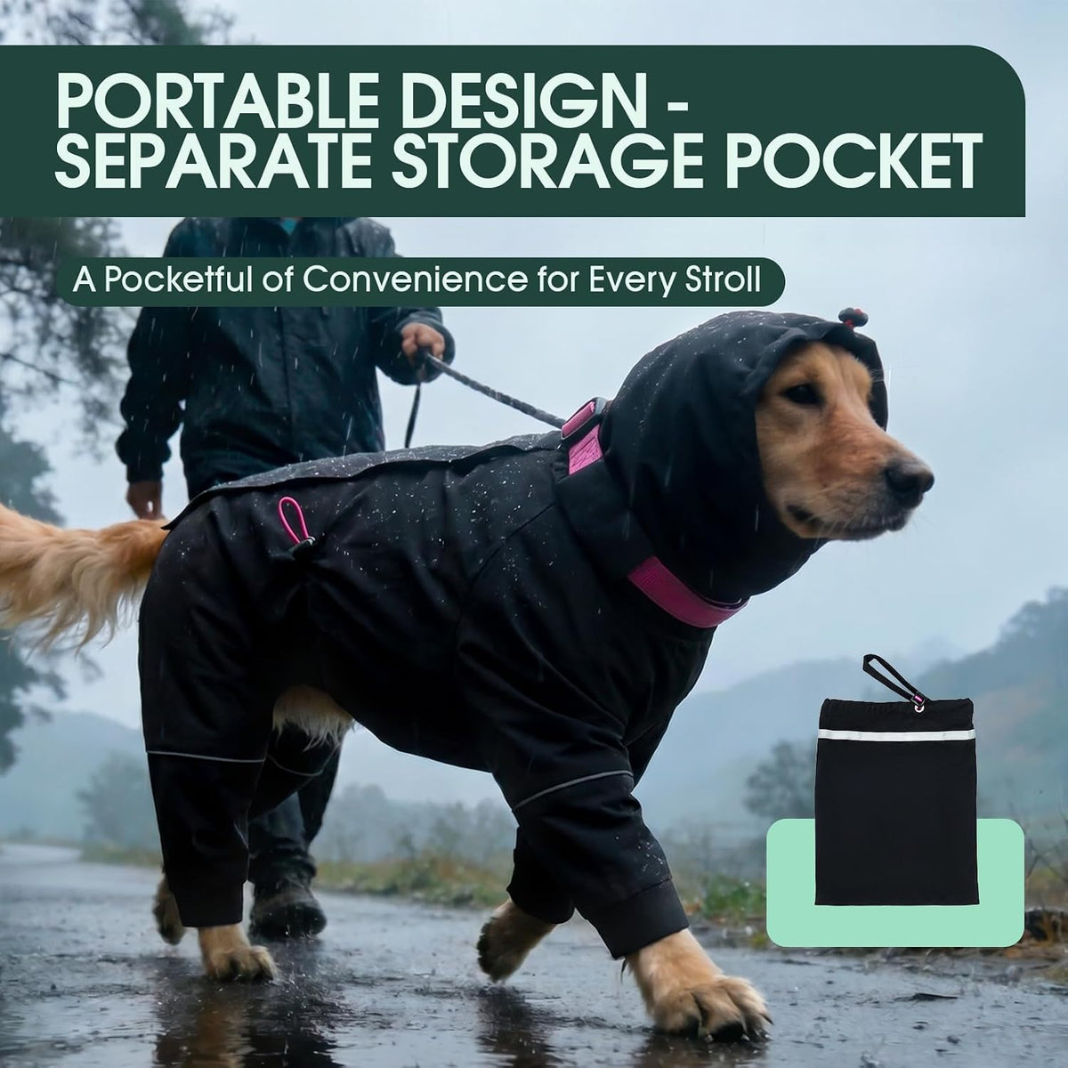 Kouser Waterproof Full-Body Coverage Dog Raincoat, Pink M