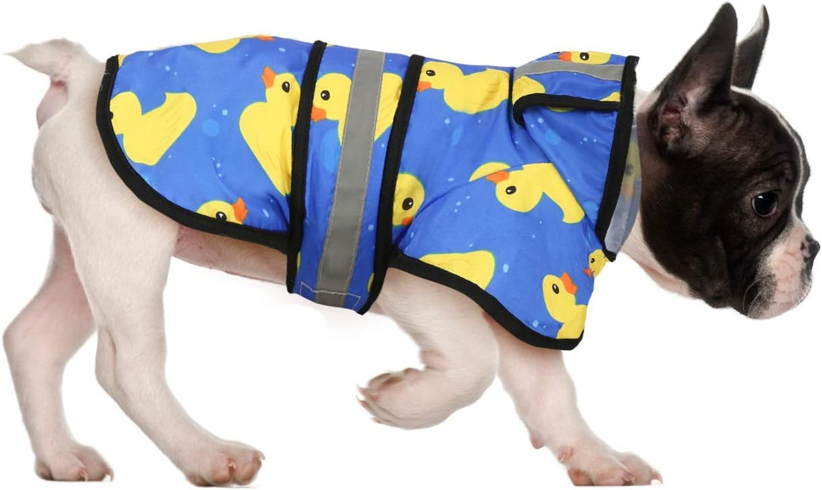 Dog Raincoat with Hood & Leash Hole S-XL Dog Rain Jacket Ducks M