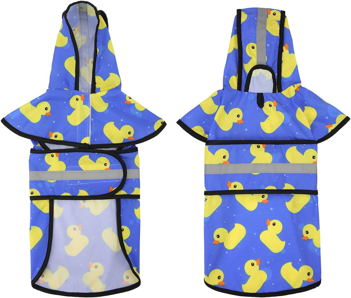 Dog Raincoat with Hood & Leash Hole S-XL Dog Rain Jacket Ducks M