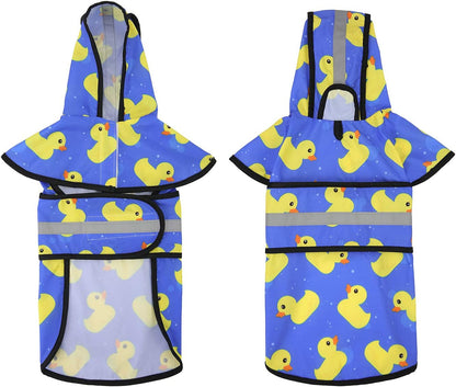 Dog Raincoat with Hood & Leash Hole S-XL Dog Rain Jacket Ducks M