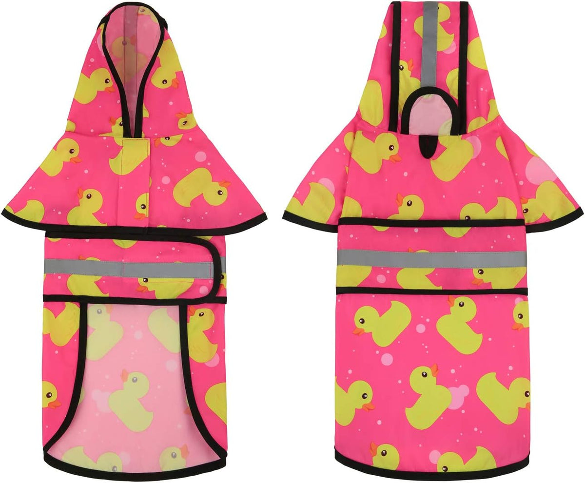 Dog Raincoat with Hood & Leash Hole S-XL Dog Rain Jacket Ducks M