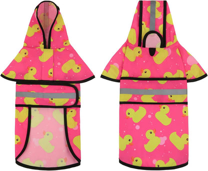 Dog Raincoat with Hood & Leash Hole S-XL Dog Rain Jacket Ducks M