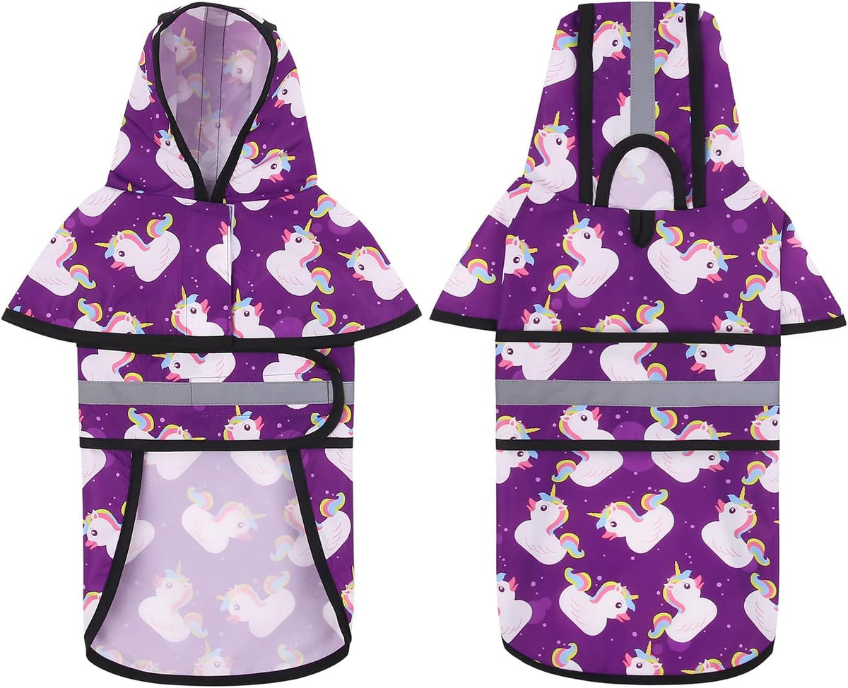 Dog Raincoat with Hood & Leash Hole S-XL Dog Rain Jacket Ducks M