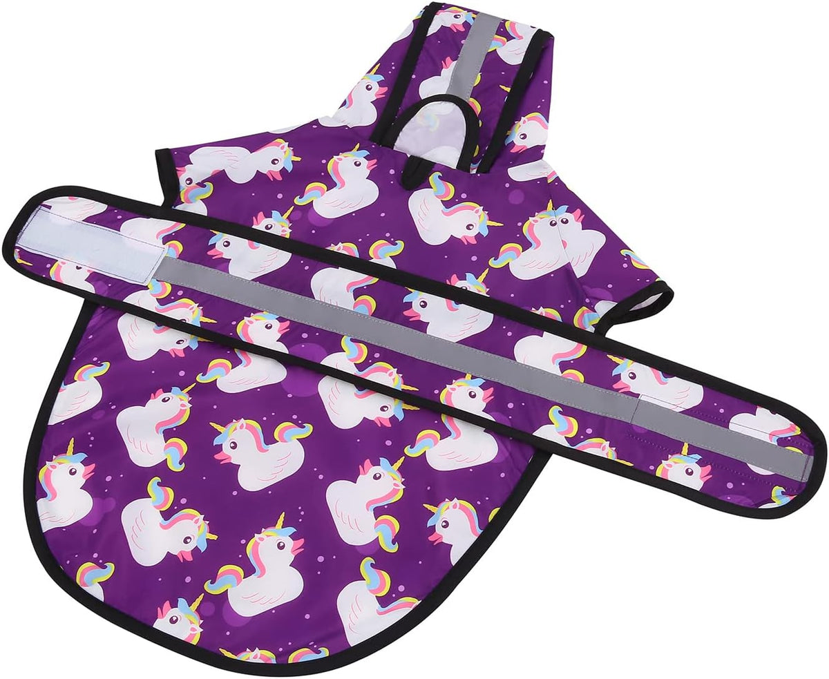 Dog Raincoat with Hood & Leash Hole S-XL Dog Rain Jacket Ducks M