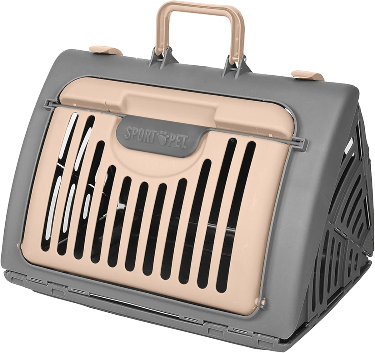 Foldable Travel Cat Carrier - Front Door Plastic Collapsible Carrier, Gray and Tan, Medium (Pack of 1)