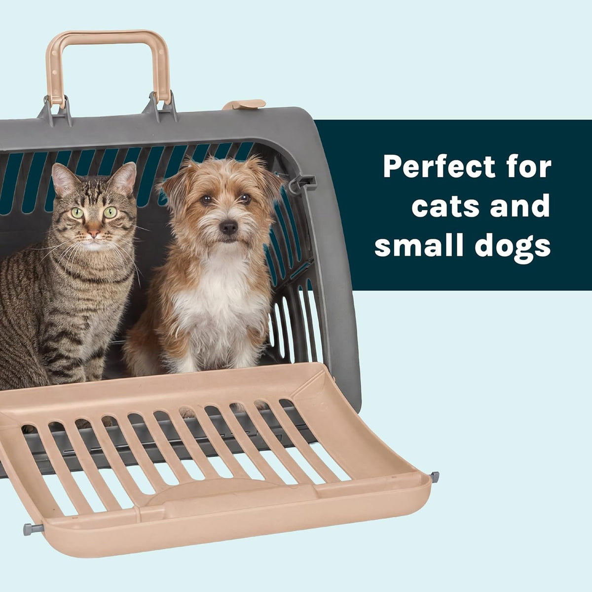 Foldable Travel Cat Carrier - Front Door Plastic Collapsible Carrier, Gray and Tan, Medium (Pack of 1)