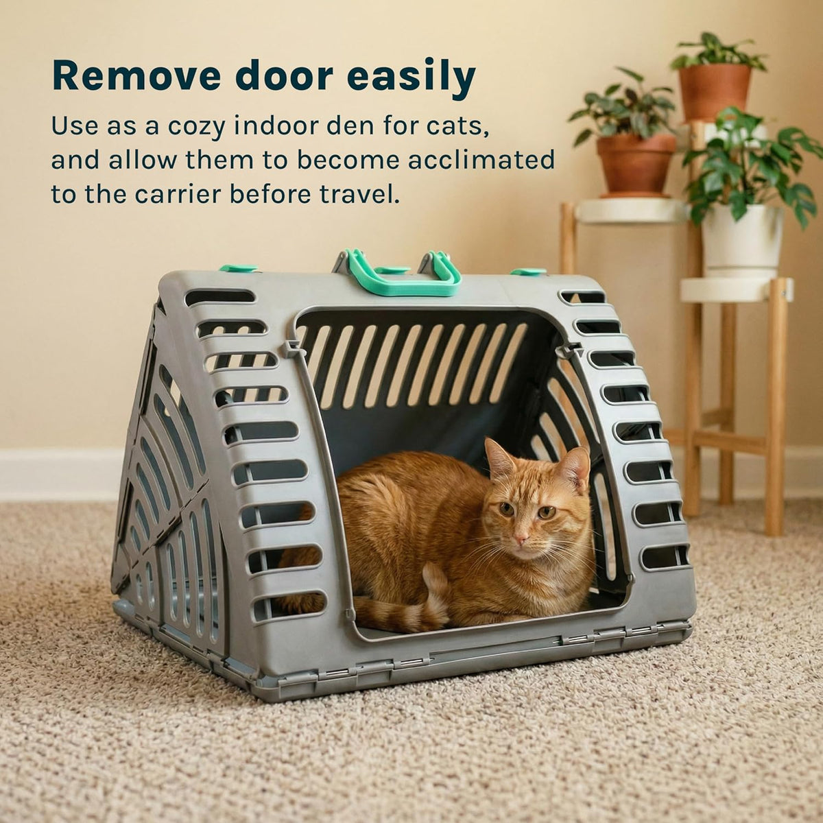 Foldable Travel Cat Carrier - Front Door Plastic Collapsible Carrier, Gray and Tan, Medium (Pack of 1)