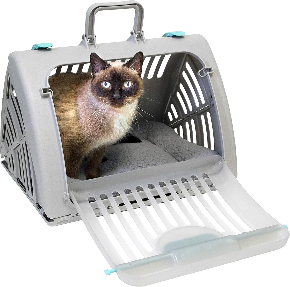 Foldable Travel Cat Carrier - Front Door Plastic Collapsible Carrier, Gray and Tan, Medium (Pack of 1)