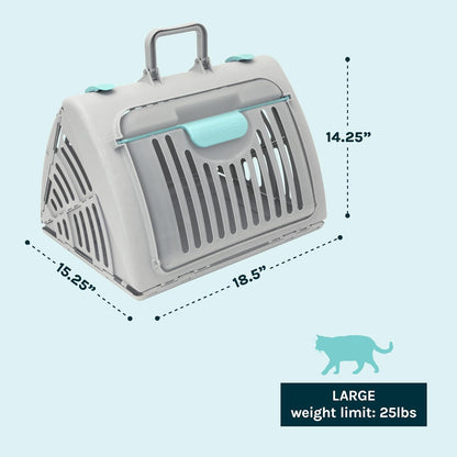 Foldable Travel Cat Carrier - Front Door Plastic Collapsible Carrier, Gray and Tan, Medium (Pack of 1)