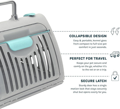Foldable Travel Cat Carrier - Front Door Plastic Collapsible Carrier, Gray and Tan, Medium (Pack of 1)
