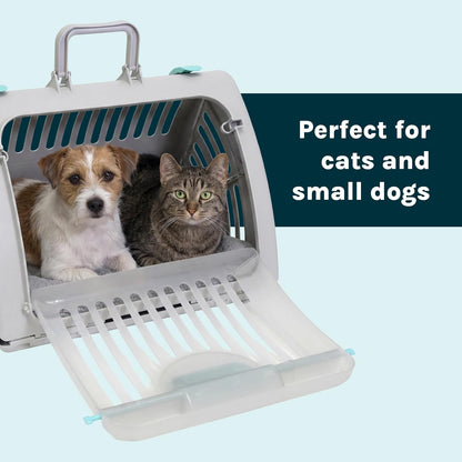 Foldable Travel Cat Carrier - Front Door Plastic Collapsible Carrier, Gray and Tan, Medium (Pack of 1)