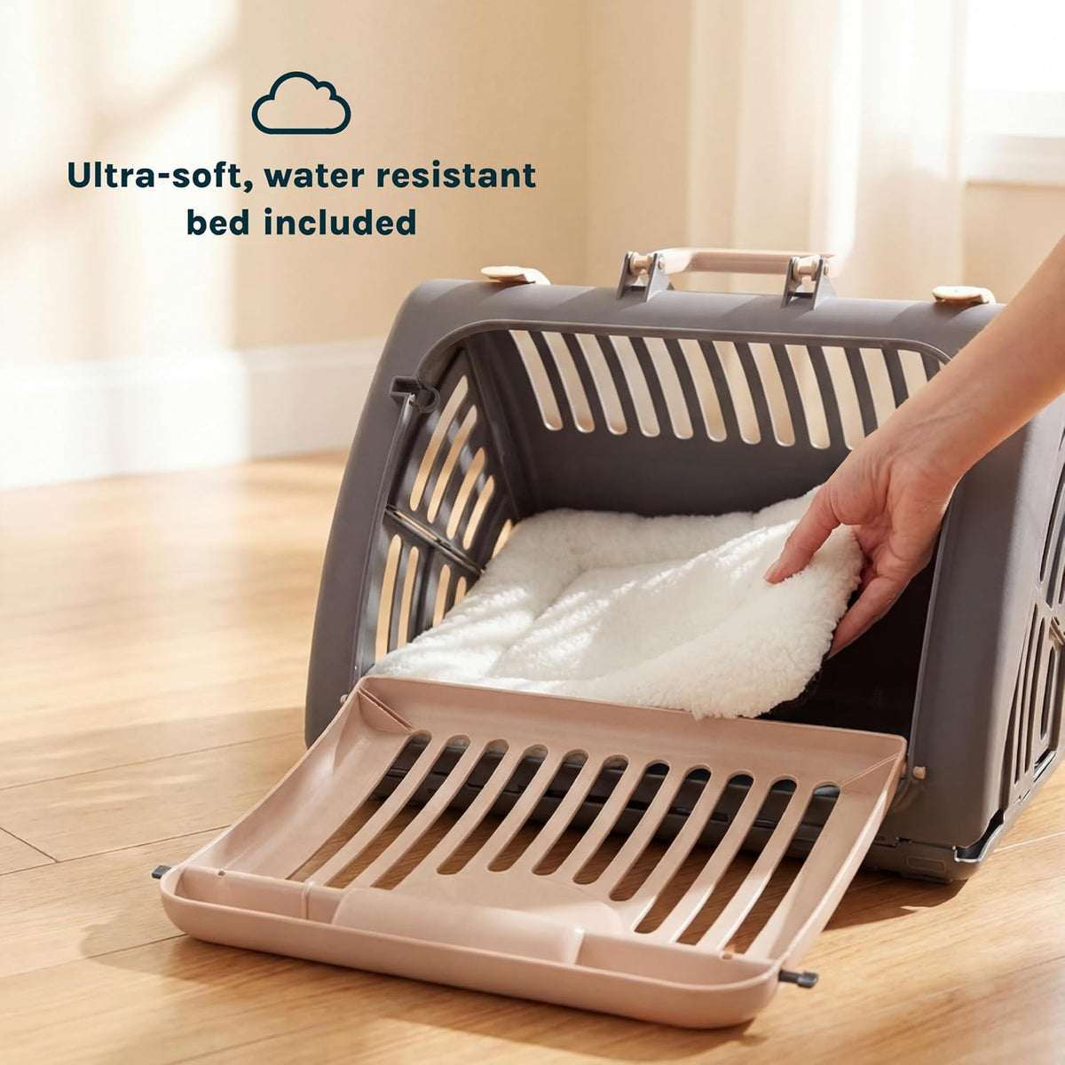 Foldable Travel Cat Carrier - Front Door Plastic Collapsible Carrier, Gray and Tan, Medium (Pack of 1)